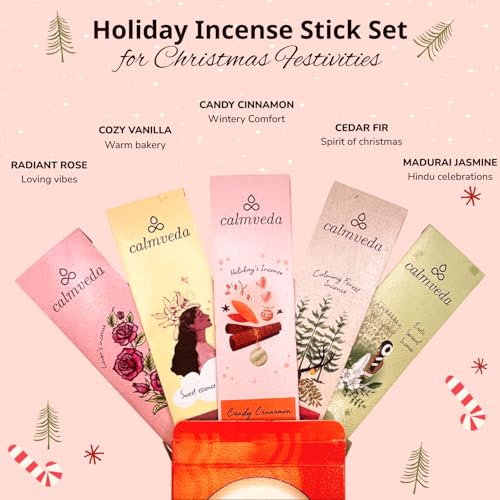 Calmveda Happy Home Incense Sticks Multipack- (5 Variants) Charcoal Free, Made from Upcycled Flowers | Insense Cozy Warm Sticks Like Vanilla Cake, Balsam Cedar, Rose & Cinnamon | Perfect Incense Gift Set - Image 3