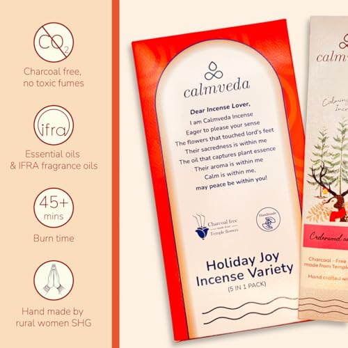 Calmveda Happy Home Incense Sticks Multipack- (5 Variants) Charcoal Free, Made from Upcycled Flowers | Insense Cozy Warm Sticks Like Vanilla Cake, Balsam Cedar, Rose & Cinnamon | Perfect Incense Gift Set - Image 2