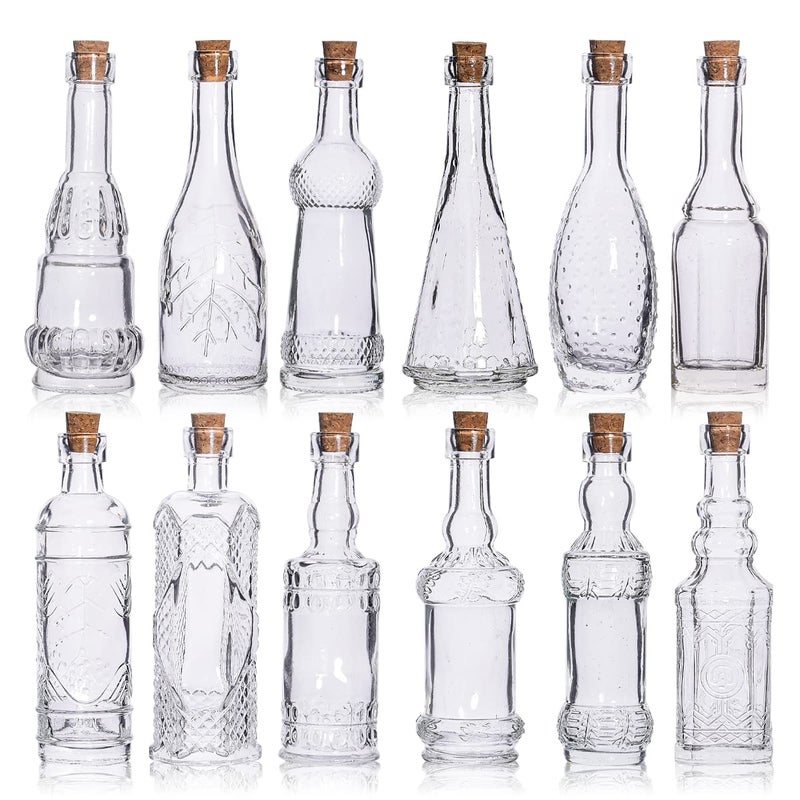 eleganttime Potion Bottles with Cork12 Pack Small Clear Vintage Decorative BottlesMini Vase Glass Jars With Cork Lids for DIY CraftsDecorSand Art