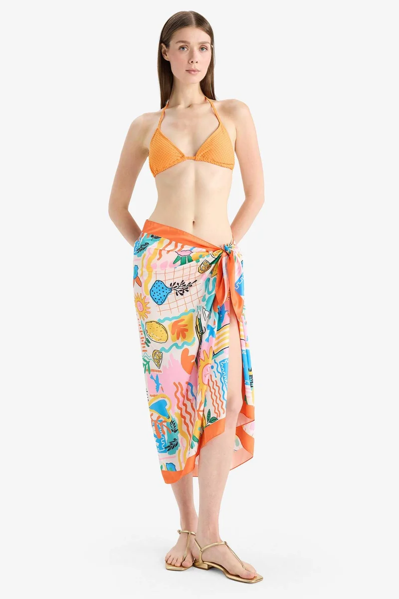 ديفاكتو Fall in Love Regular Fit Patterned Satin Beachwear