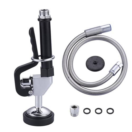 IVIGA Commercial Sink Sprayer Valve with Hose iVIGA 45 Flexible Stainless Steel Commercial Kitchen Spray Hose 13 385 GPM High Pressure Pre Rinse Spray Nozzle Black 7820UNEF Handle Assembly - Image 1