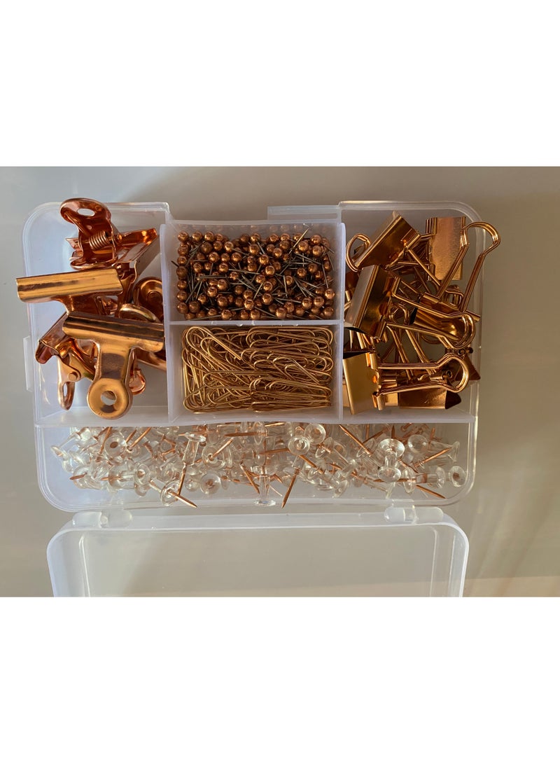 Heya Tria Rose Gold 500 pcs paper clips and pins stationary set - Image 1