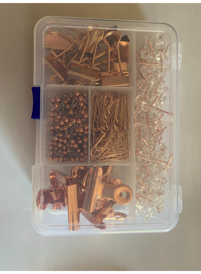 Heya Tria Rose Gold 500 pcs paper clips and pins stationary set - Image 2