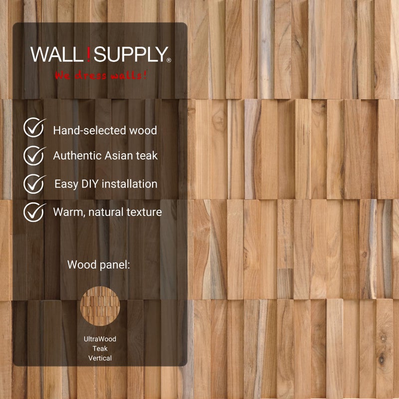 Wall!Supply 3D Wall Panels â€“ Reclaimed Vertical Asian Teak Wood â€“ Home Decor Wallpaper Alternative for Living Room, Bedroom & Office â€“ Easy DIY Installation â€“ 16 Pack, Covers 11.15 Sq Ft - Image 4