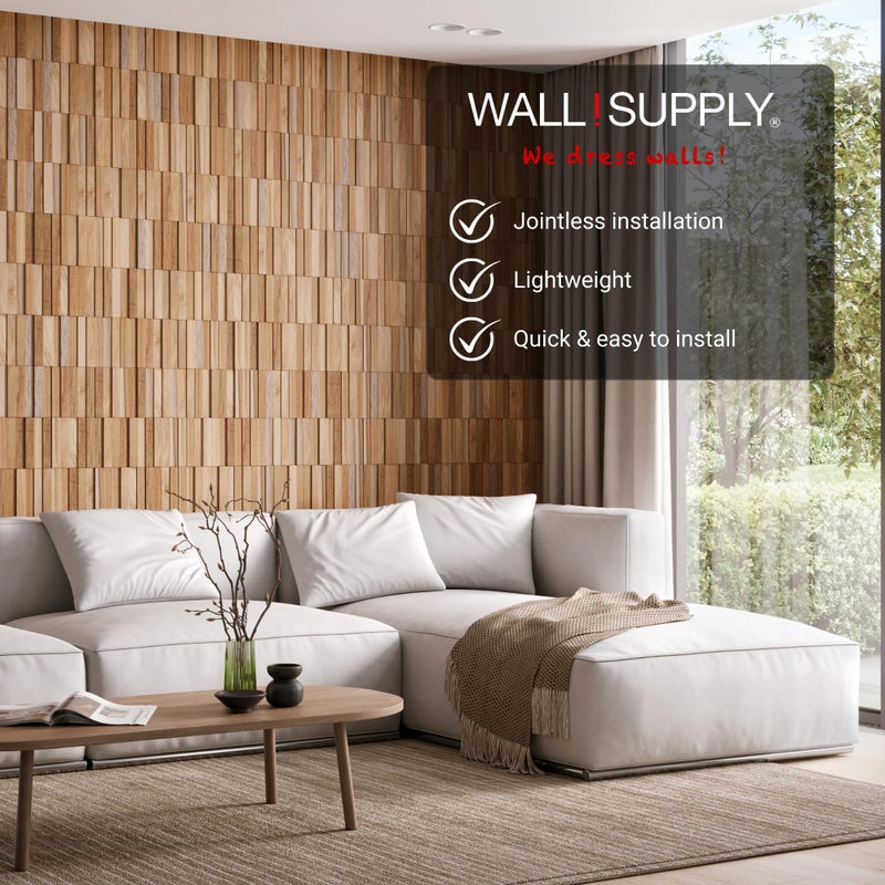 Wall!Supply 3D Wall Panels â€“ Reclaimed Vertical Asian Teak Wood â€“ Home Decor Wallpaper Alternative for Living Room, Bedroom & Office â€“ Easy DIY Installation â€“ 16 Pack, Covers 11.15 Sq Ft - Image 3