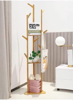 Generic Bamboo Coat Rack Stand Hall Tree Free Standing Corner Storage Clothes Hanger Rail with 8 Hooks 3 Tier Storage Shelf Large Space for Hanging Hats Scarves Handbags Placing Books Plants  - Image 3