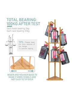 Generic Bamboo Coat Rack Stand Hall Tree Free Standing Corner Storage Clothes Hanger Rail with 8 Hooks 3 Tier Storage Shelf Large Space for Hanging Hats Scarves Handbags Placing Books Plants  - Image 5