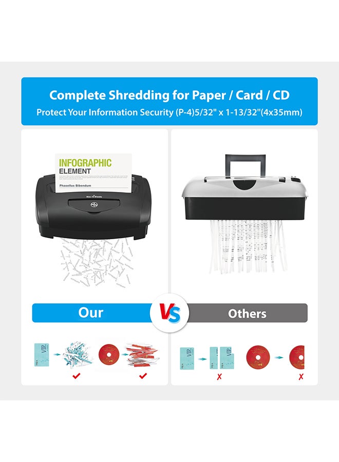 شو وو آلة تقطيع ورق، ١٠ ورقات تقطيع عرضي مع سلة سعة ٢١ لترًا، مستوى أمان عالي P-٤، تصميم بثلاثة أوضاع تقطيع للبطاقات/الأقراص المدمجة/الدبابيس/المشبك، آلة تقطيع متينة، نظام مقاوم للانحشار للمكتب - Image 3