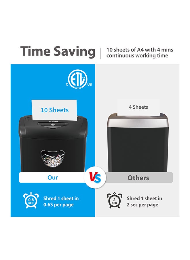 شو وو آلة تقطيع ورق، ١٠ ورقات تقطيع عرضي مع سلة سعة ٢١ لترًا، مستوى أمان عالي P-٤، تصميم بثلاثة أوضاع تقطيع للبطاقات/الأقراص المدمجة/الدبابيس/المشبك، آلة تقطيع متينة، نظام مقاوم للانحشار للمكتب - Image 4