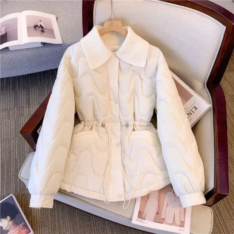 Thickened Down Cotton-padded Coat Womens Winter New Arrival 2024 Fashionable All-Match Cotton-padded Coat Lapel Cotton-padded Coat Short Coat White  - Image 1