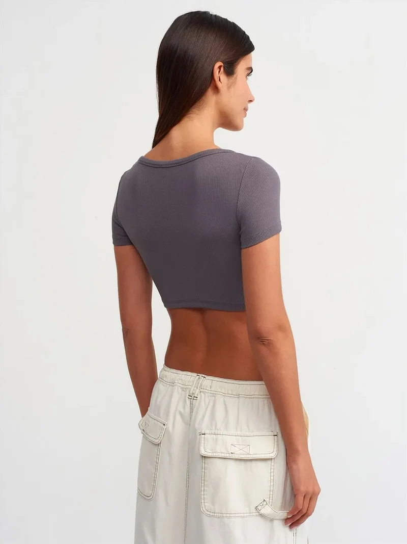 ديلفين Dilvin Women's Ribbed Crop T-Shirt