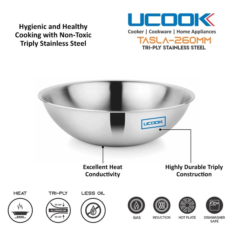 UCOOK Stainless Steel Triply Tasla 260mm34 Litre Steel Grey - Image 3