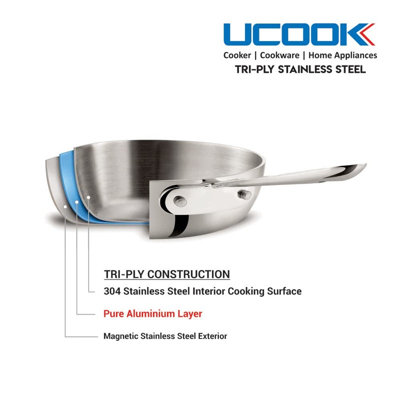 UCOOK Stainless Steel Triply Tasla 260mm34 Litre Steel Grey - Image 4