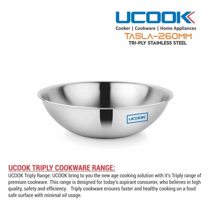 UCOOK Stainless Steel Triply Tasla 260mm34 Litre Steel Grey - Image 5