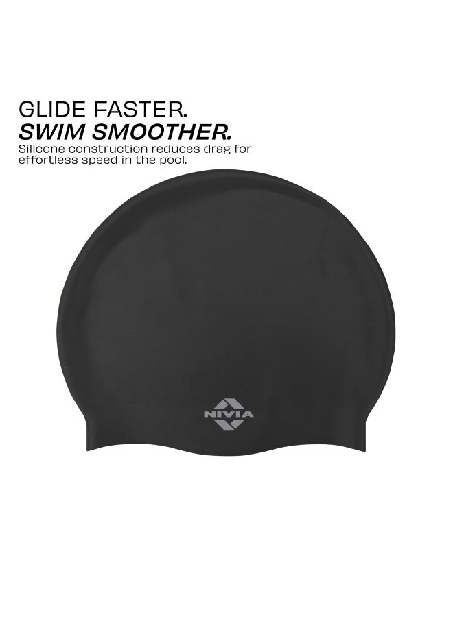 Nivia Classic Silicone Swimming Cap for Men & Women | Durable Stretchable Swim Cap for Training & Recreation | Hair Protection, Comfortable Fit & Water Resistance – Black