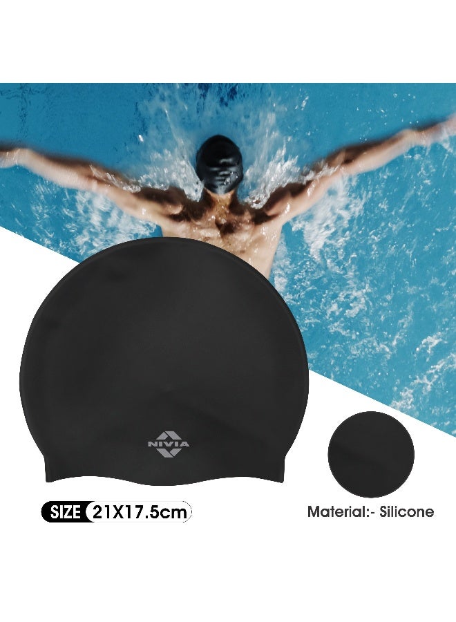 نيفيا قبعة سباحة نيفيا كلاسيك سيليكون للبالغين، قبعة حمام سباحة، قبعة سباحة للرجال والنساء، للسباحة، غطاء رأس للسباحة للشعر الطويل، قبعة تدريب للبالغين، سهلة الارتداء (أسود) - Image 2