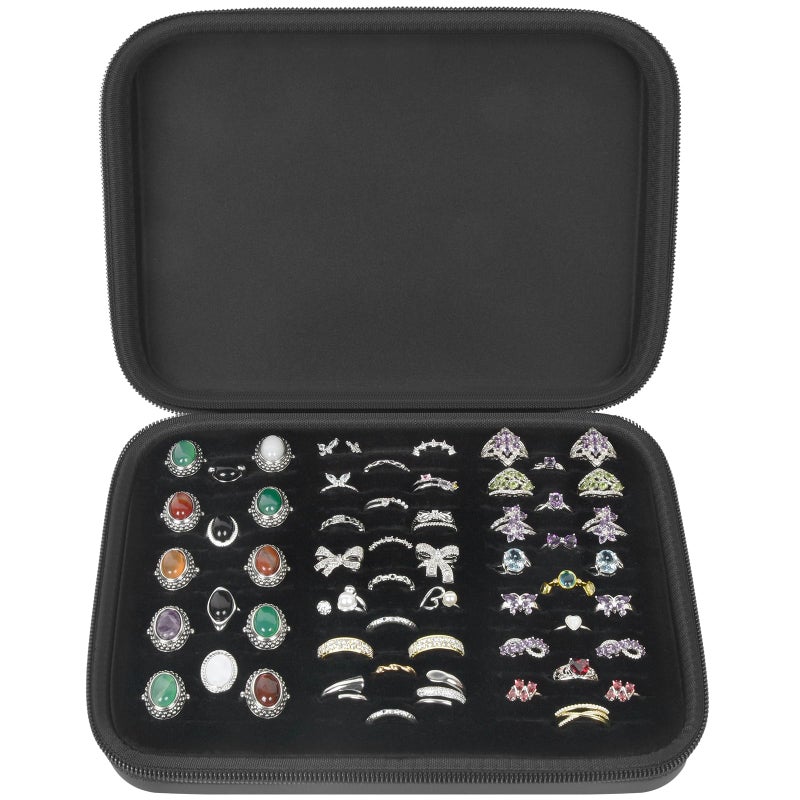 GWCASE Ring Organizer Storage Case - Jewelry Ring Display Collector Box with 42 Slots. Rings Tray Holder Showcase Fits for 50+ Rings, Earrings, Brooches and Cufflinks (Box Only)-Dark - Image 1