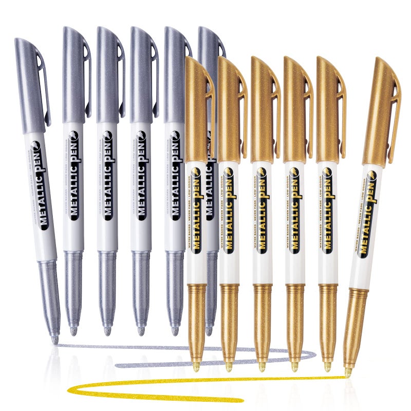 JR.WHITE JRWHITE Metallic Markers Pens Silver and Gold Paint Pens Value Set of 12 Metallic Pens for Black Paper Rock Painting Card Making DIY Photo Album Wood Halloween Pumpkin Scrapbook Supplies12 - Image 3