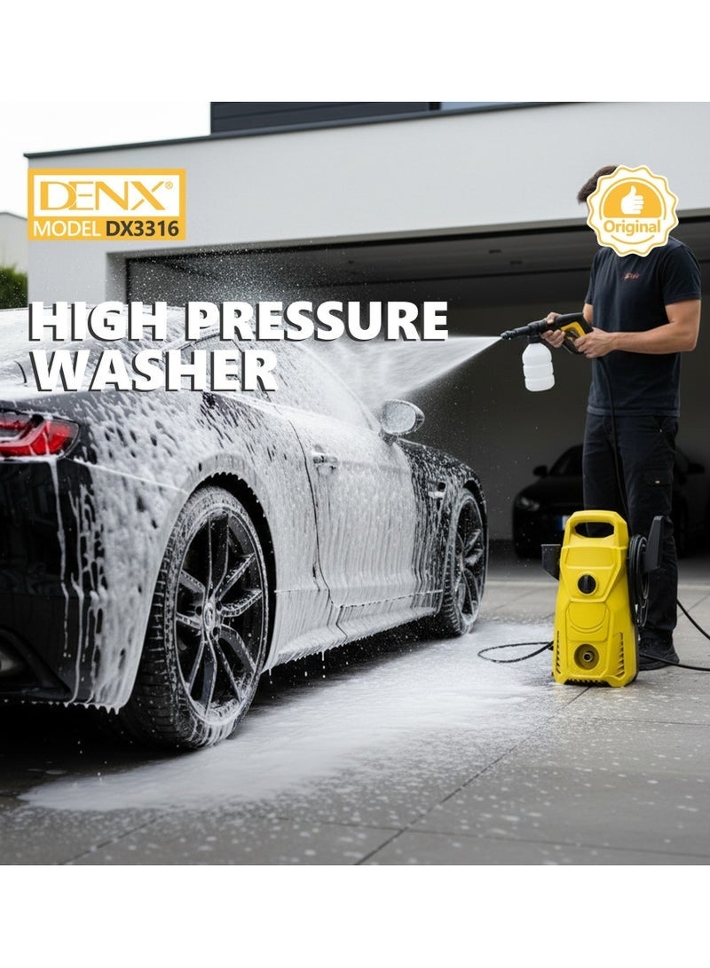 DENX DX3316 1600W High Pressure Washer, Electric Car Cleaner for Home & Garden, Portable with Wheels, Thermal Protection, Dual Filter, Quick-Install Connectors, Safe & Easy-to-Move Outdoor Cleaner - Image 4