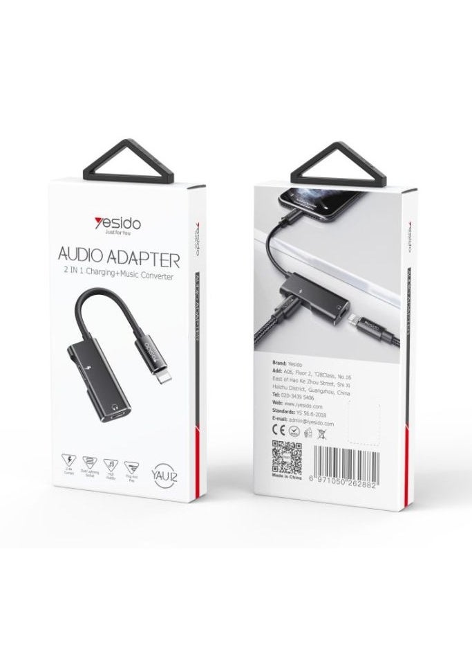 Yesido - YAU12 2 in 1 Audio Adapter Convert For Lightning To Lightning Music And Charging Splitter Adapter. - Image 1