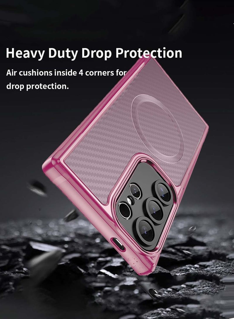 Wtech Samsung Galaxy S25 Ultra 2025 Premium 100S FOCUS PIXELS SERIES Hybrid TPU Carbon Fiber Material with MagSafe Full Drop Protection Case Cover - Pink - Image 2