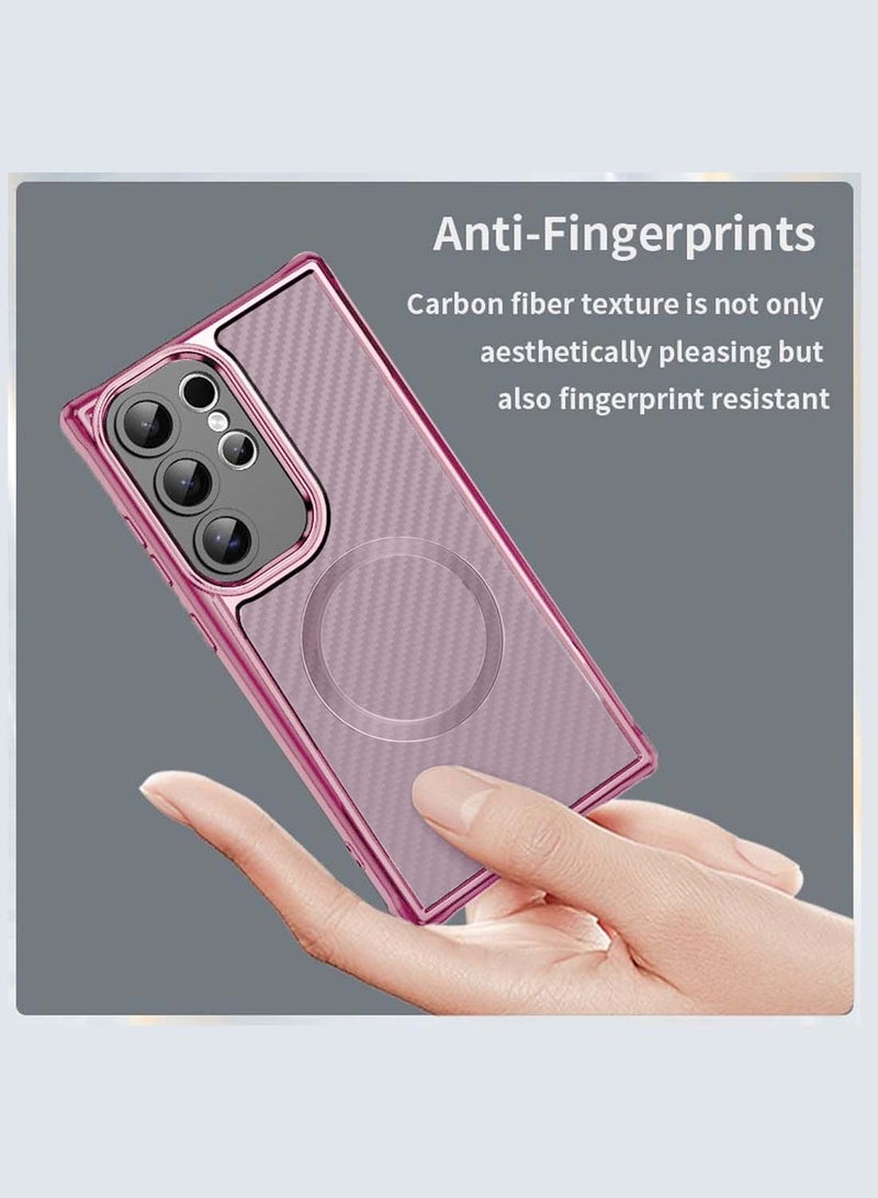 Wtech Samsung Galaxy S25 Ultra 2025 Premium 100S FOCUS PIXELS SERIES Hybrid TPU Carbon Fiber Material with MagSafe Full Drop Protection Case Cover - Pink - Image 3