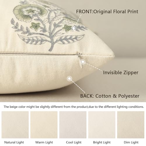YCOLL Vintage Floral Print Pillow Covers 18x18 Set of 2 Patterned Accent Decorative Cushion Covers Modern Farmhouse Throw Pillow Covers for Sofa Couch Chair Bed Living Room Home Decor Sage Green - Image 3