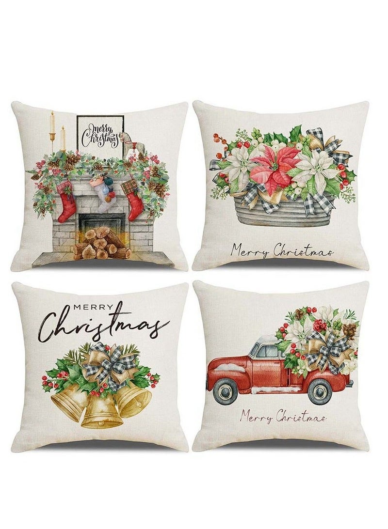 Y&D 4 قطع غطاء وسادة عيد الميلاد للديكور المنزلي 45*45 سم - Image 1