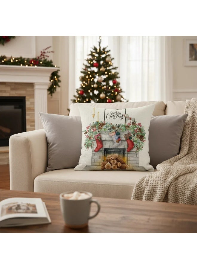 Y&D 4 قطع غطاء وسادة عيد الميلاد للديكور المنزلي 45*45 سم - Image 3
