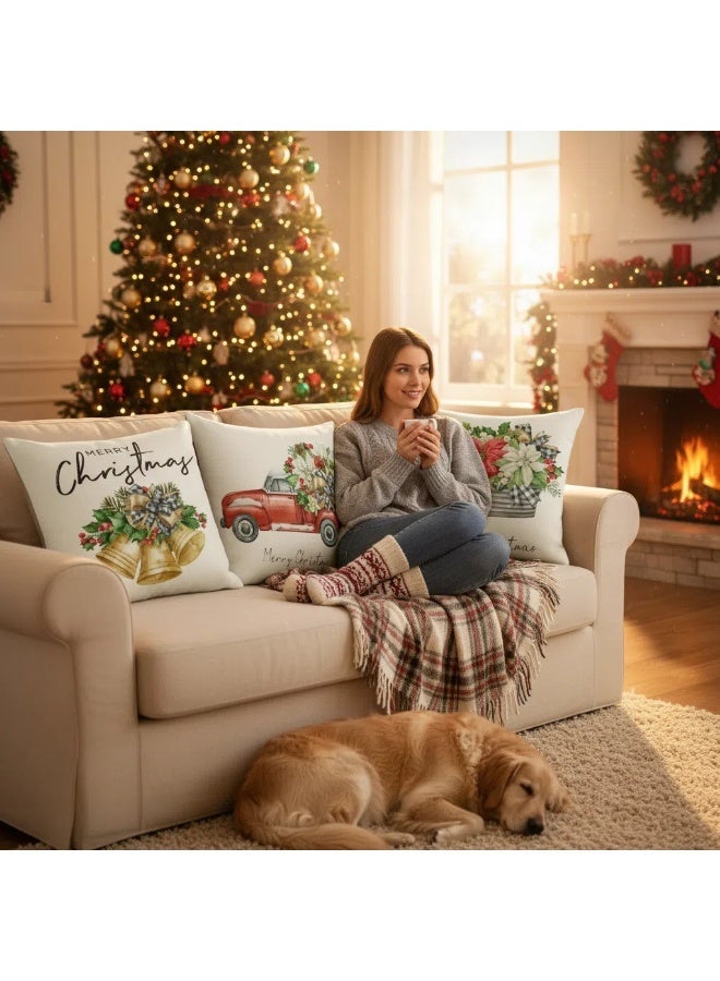 Y&D 4 قطع غطاء وسادة عيد الميلاد للديكور المنزلي 45*45 سم - Image 4