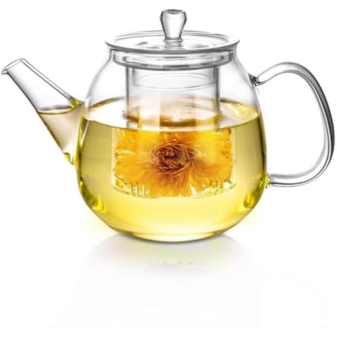 ريحني إبريق شاي زجاجي مع مضخم شفاف قابل للإزالة بحجم 800 مل 28 أونصة إبريق شاي زجاجي مقاوم للحرارة وصانع شاي بأوراق سائبة وميكروويف آمن في غسالة الصحون - Image 1