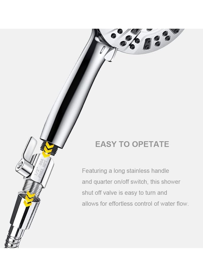 Zikra Showerhead Shut Off Valve 304 Stainless Steel Mini Ball Valve(1/2" Female X Male) NPT Thread with Stainless Handle Water Flow Control Valve Regulator Shower Head Flow Control Valve - Image 4