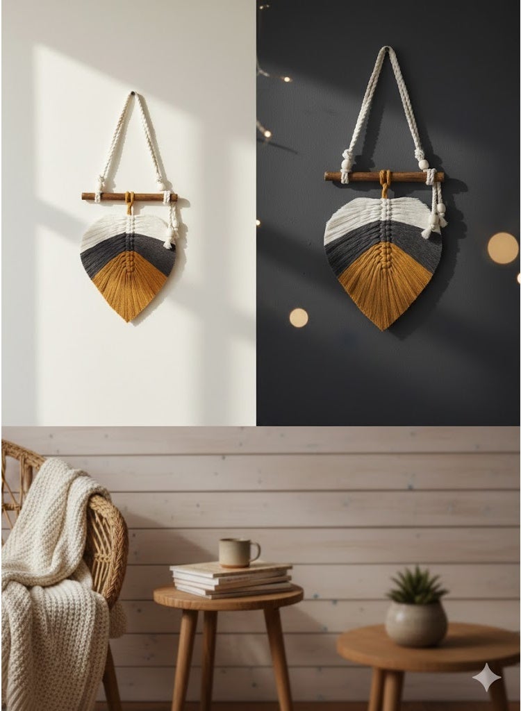 Handmade macramé featuring a leaf design crafted from natural, colorful cotton yarns adds a touch of artistry and tranquility to any space.(15 cm) - Image 4