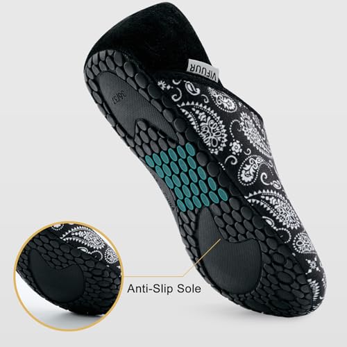 VIFUUR House Slippers for Women Men Slip on Indoor Barefoot Slipper Socks Fuzzy Cozy Sock Shoes for Home Bedroom Travel Black Cashew,38/39 - Image 4