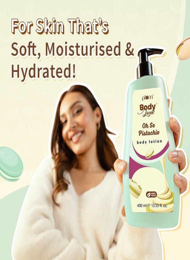 Plum BodyLovin’ Pistachio Body Lotion | Fresh Nutty Pistachio & Hazelnut Notes | Gel-Cream Formula with Aloe, Vitamin E & B5 | Deep Moisturization & Fast Absorption | Non - Greasy | For Dry-Very Dry Skin | 400 ml - Image 4