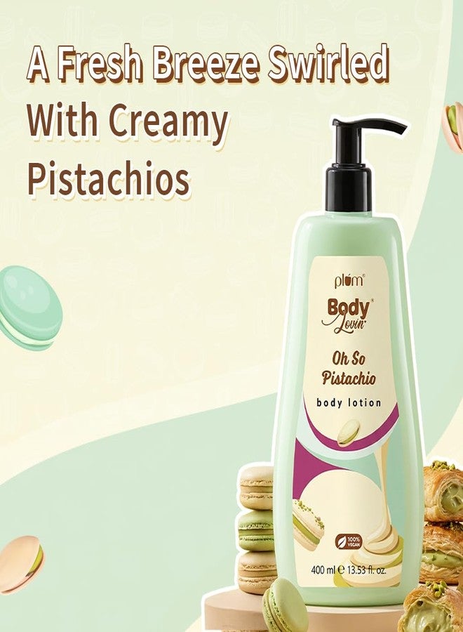 Plum BodyLovin’ Pistachio Body Lotion | Fresh Nutty Pistachio & Hazelnut Notes | Gel-Cream Formula with Aloe, Vitamin E & B5 | Deep Moisturization & Fast Absorption | Non - Greasy | For Dry-Very Dry Skin | 400 ml - Image 3