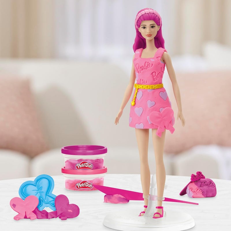 Play-Doh مجموعة باربي بلاي دو مع القلوب والشعر، اصنع ملابس الدمى مع مركب النمذجة و10 إكسسوارات أزياء، فنون وحرف للبنات والأولاد 5+ - Image 3