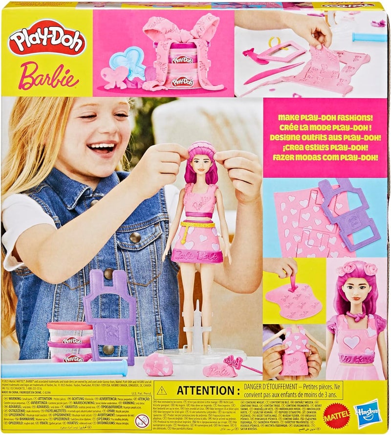 Play-Doh مجموعة باربي بلاي دو مع القلوب والشعر، اصنع ملابس الدمى مع مركب النمذجة و10 إكسسوارات أزياء، فنون وحرف للبنات والأولاد 5+ - Image 2
