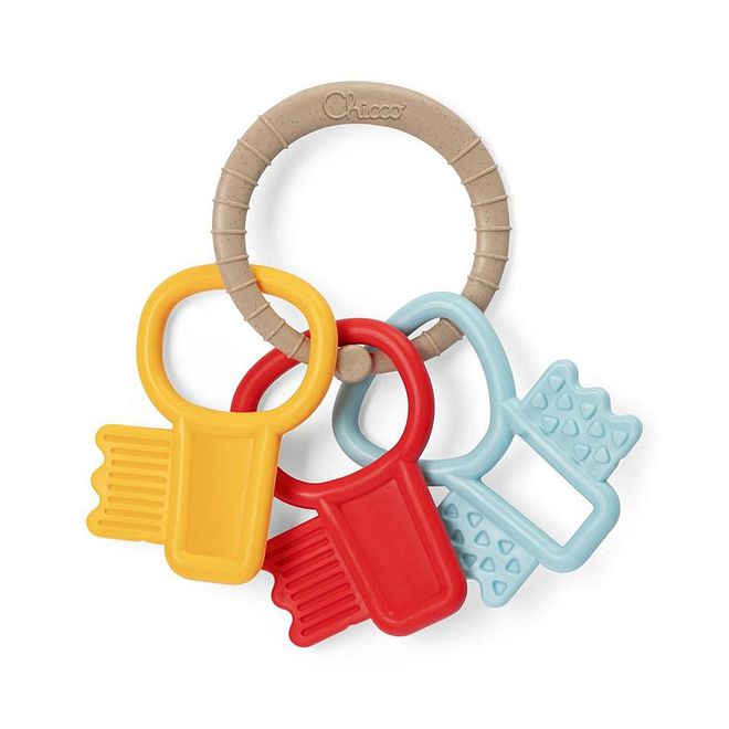 Chicco Teething Key Ring Rattle, Easy to Grab, Jiggling Sound, Recycled Plastic, 3 to 18 Months, 13.0 x 2.0 x 15.0cm - Multicolor - Image 1