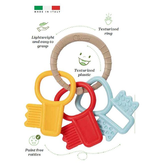 Chicco Teething Key Ring Rattle, Easy to Grab, Jiggling Sound, Recycled Plastic, 3 to 18 Months, 13.0 x 2.0 x 15.0cm - Multicolor - Image 4