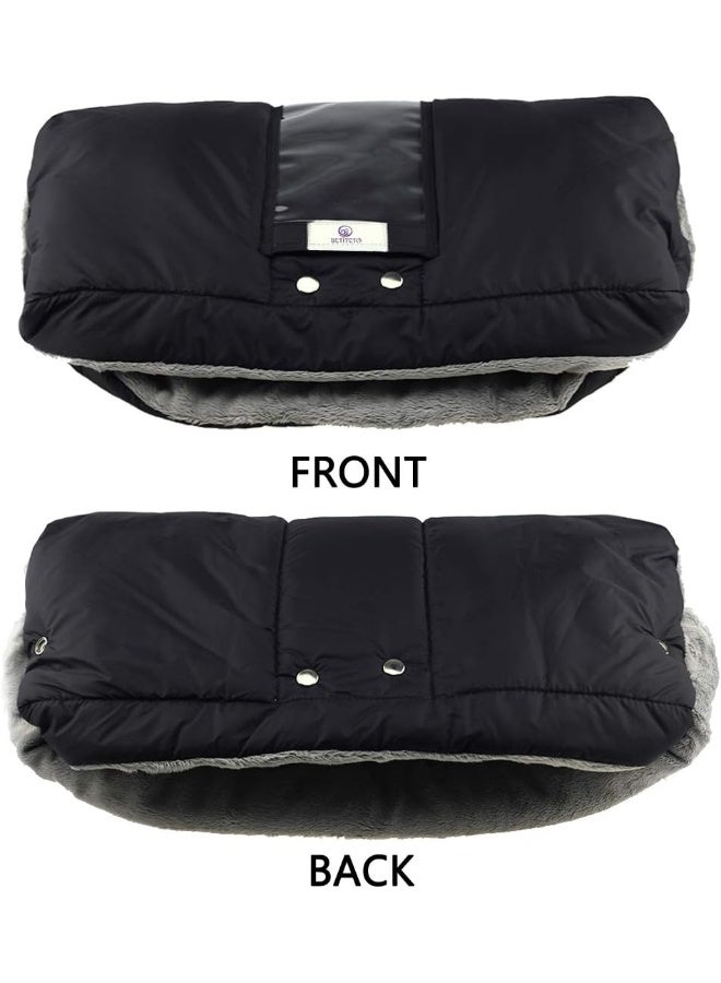 BETITETO BETITETO Fleece Stroller Hand Muff, Winter Anti-Freeze Gloves for Baby Stroller Jogger Pram Water Resistant Warmer Gift for Parents and Caregivers Black YG005-1 - Image 3