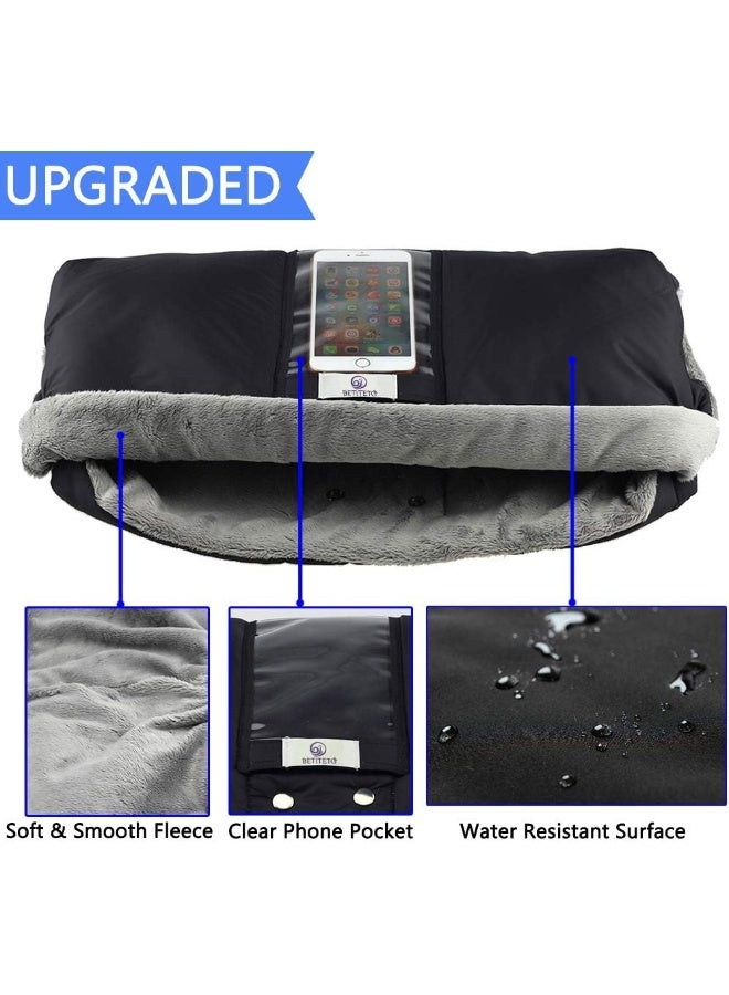 BETITETO BETITETO Fleece Stroller Hand Muff, Winter Anti-Freeze Gloves for Baby Stroller Jogger Pram Water Resistant Warmer Gift for Parents and Caregivers Black YG005-1 - Image 4