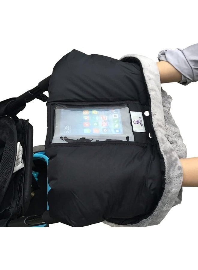 BETITETO BETITETO Fleece Stroller Hand Muff, Winter Anti-Freeze Gloves for Baby Stroller Jogger Pram Water Resistant Warmer Gift for Parents and Caregivers Black YG005-1 - Image 1
