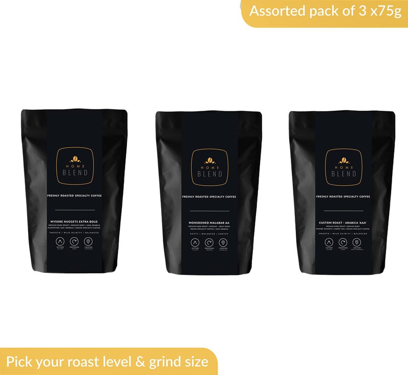 Home Blend Coffee Roasters - Specialty Coffee Assortment Pack - Pack of 3 x 75g (Assorted Roast Levels, Whole Beans) - Image 2