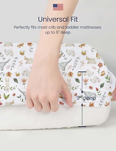 TotAha Crib Sheets for Boys Girls, Premium Soft Crib Mattress Fitted Sheet, Super Stretchy Jersey Knit Baby Sheets, Silky Comfort Baby Bed Sheets 28x52x9 Extra Deep Pocket, 2 Pack (Happy Zoo & Jungle) - Image 5