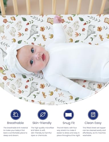 TotAha Crib Sheets for Boys Girls, Premium Soft Crib Mattress Fitted Sheet, Super Stretchy Jersey Knit Baby Sheets, Silky Comfort Baby Bed Sheets 28x52x9 Extra Deep Pocket, 2 Pack (Happy Zoo & Jungle) - Image 2
