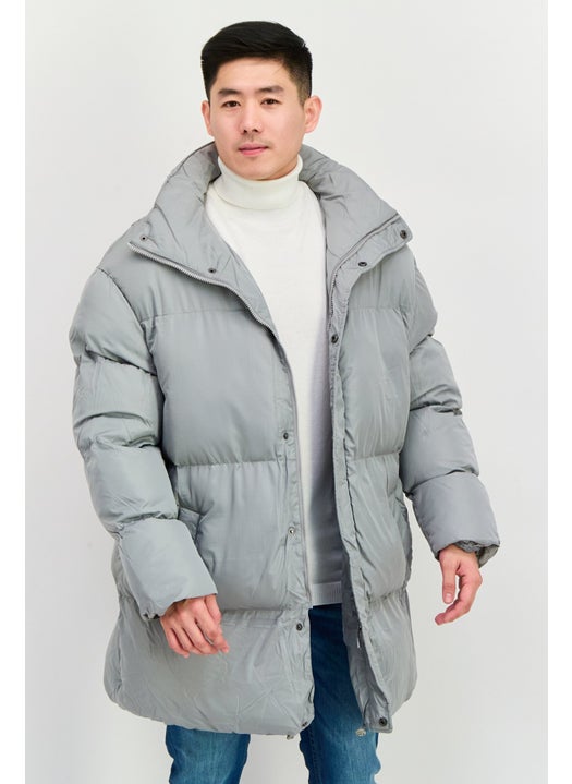 Men Oversize Quilted Puffer Jacket, Grey