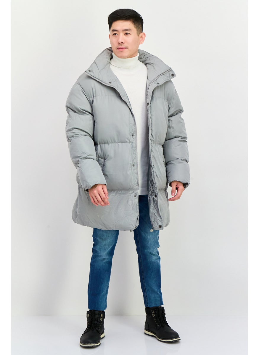 Asos Design - Men Oversize Quilted Puffer Jacket, Grey - Image 1