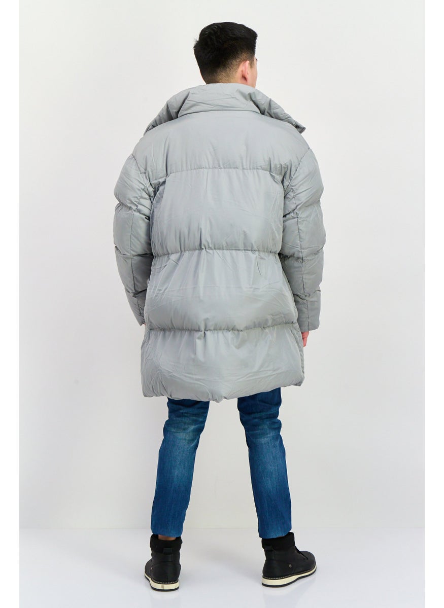 Asos Design - Men Oversize Quilted Puffer Jacket, Grey - Image 1