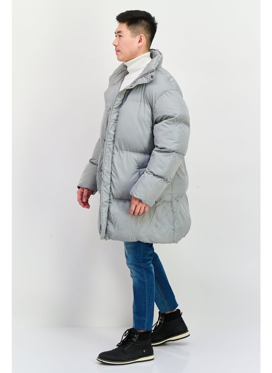 Asos Design - Men Oversize Quilted Puffer Jacket, Grey - Image 1
